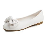 Feversole Women's Round Toe Cute Bow Trim Ballet Flats, Ballerines Bout Rond décorées avec Un Joli Noeud pour Femmes Blanc EU 40