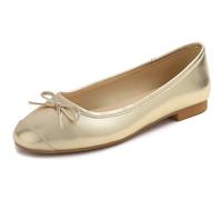 Feversole Women's Square Fashion Flat,Dames élégantes Chaussures décontractées Ballet Plat Bout carré Confortable Marche Quotidienne Plain Toe Cap Or 37.5 EU