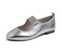 Feversole Women's Square Fashion Flat,Dames élégantes Chaussures décontractées Ballet Plat Bout carré Confortable Marche Quotidienne Chapeau Argent 37.5 EU