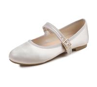 Feversole Women's Textile Mary Jane Fashion，Femmes élégantes Chaussures décontractées Ballerines Fond Mou Confortable Marche Quotidienne Mary Jane Chaussures de Mode Beige SatinTaille 37