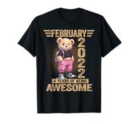 Février 2022 4ème Anniversaire 4 Ans Ours en Peluche Being Awesome T-Shirt