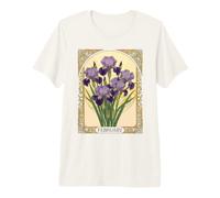 Février Iris Naissance Fleur Style Art Nouveau T-Shirt Haut de Gamme