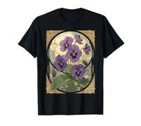 Février Naissance Fleur Violet Viola Art Nouveau Style T-Shirt Graphique avec Valeur