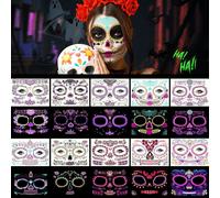 Few-10 Feuilles Halloween Tatouages Temporaires Pour Visage, Tatouages Temporaires De Jour Des Morts, Terreur Crâne Mort Sourire Autocollant Visage Pour Halloween Maquillage