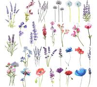 Few-12 Feuilles Petit Aquarelle Lavande Tatouage Ephemere Femme, Fille Coloré Fleur De Pois Senteur Gloire Du Matin Faux Autocollant De Tatouage Temporaire Plante Sauvage Tatoo Set