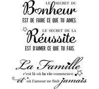Few-2sets Stickers Muraux Citations Française Autocollant Mural Texte Famille Et Bonheur Réussite Secret Décoration Home Décalque Wall Sticker Diy Peinture Chambre Salon Bureau