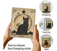 FEW-6 affiche D'Art de Tarot du Chat Noir Impressions de Chat Noir Vintage Rétro Soleil Lune Forêt Sans Cadre Décor de Chat Mystique Art Mural Sur Thème du Tarot pour la Maison le Bureau L'École