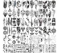 Few-Charmefleur 72 Feuilles De Mini-Tatouages Halloween Autocollants, Faux Tatouages Qui Ont L'air Réels Et Durent Longtemps, Tatouages Halloween Incluent Des Loups Effrayants Noirs, Lions, Tigres,