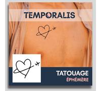 Few-Faux Tatouage Coeur - ® Tatouage Ephemere Femme Et Homme ¿ Cosmétique Certifié Ue, Encre Vegan & Waterproof ¿ Dure 1 À 2 Semaines [ Tattoo Coeur Avec Avion ]
