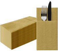 Few-Paw Serviettes En Papier Airlaid. 40 X 40cm. Pliable 1/8 -25 Pièces Horeca. Décoration De Table. Unie, Dorée - La Texture Du Tissu, Une Grande Décoration Pour Toute Table.