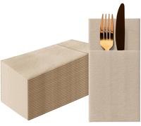 Few-Paw Serviettes En Papier Airlaid. 40 X 40cm. Pliable 1/8 -25 Pièces Horeca. Décoration De Table. Unie, Beige - La Texture Du Tissu, Une Grande Décoration Pour Toute Table.