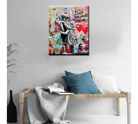 FEW-Peinture par numéros Banksy Graffiti Pictures Little Boy and Girl Street Paintings Colorful Pop Wall Art Kit peinture à l'huile sur toile pinceaux et pigment acrylique 40,6x50,8cm Artwork-09