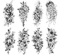 Few-Tatouage Ephemere Femme, 10 Feuilles Fleurs De Bras Autocollant Tatouage Jambes Pivoine Rose, Imperméable 3d Pivoine Serpent Faux Tatouage Dames Esquisse