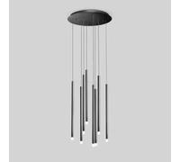 FEWDSCA 8 Lumières Grand Lustre Pour Foyer Entrée Ferme Moderne A Mené Rond Lustre Grappe Linéaire Éclairé Longue Bande Lampe de Plafond Suspendue Pour Escalier Salle À Manger Salon/Noir-8 Lumières/30