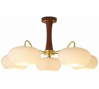 FEWDSCA Bracket Light Mid Century Modern Glass Lustre Semi Flush Mount Ceiling Light Farmhouse Rustic Wood Pendant Light Sputnik Grand Lustre Salle À Manger Salon/5 Lumières Plafond/Un