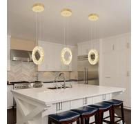 FEWDSCA Cuisine Îlendentif Lumière Led Moderne Crystalde Plafond Ronde Crystalde Côté Lit Dressitable Hauteur Réglable Convient Pour La Chambre Salon Salle Dens/Or/2Pc