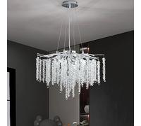 FEWDSCA Dazii Modern Crystal Tree Branch Or Roud Raindropndentif Light Plafondspendues Pour Chambre Salon Salle À Manger/Rod D60Cm Argent