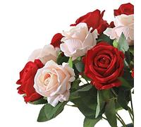 FEWDSCA Fleurs Artificielles Plante Roses Bouquet Ensemble Table À Manger Fausse Fleur Décoration Arrangement de Fleurs de Soie Décoration de Mariage Fausses Fleurs/Rose + Rouge