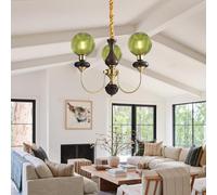 FEWDSCA Globe Cuisine Îlendentifs Verre Vert Plafonniers Or Art Décoration Mi-Siècle Bois Éclairage Pour Chambre À Coucher/3 Lumières