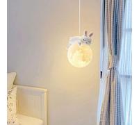 FEWDSCA Lumière D'Ours Mignon Avec Impression 3D Lune Globe Dessin Dessiné Coucher Lustre Enfants Planète Suspendue Lampe Enfants Chambre 3 Lumière Pour Garçons Filles Chambre
