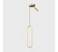 FEWDSCA Lumières Pendentives Anneau Intérieur 12W A Mené Lustre Pour Côté Lit - Mode 3 Couleurs Salle À Manger Chambre À Coucher Salon Foyer Hauteur Réglable/Or/Avec Projecteur