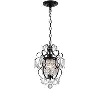 FEWDSCA Métal Cristal Lumière Ferme Vintage Suspendue Lumière Plafond Lustre En Cristal Antique Chrome Lampe Couloir Pour Cuisine Île Chambre Table À Manger Entrée/Noir