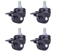 FEWDSCA Roue de Roulette Pivotante de 4Pcs Heavy Duty,Roulettes de Meubles Industriels En Nylon,Noir,Avec Tige Filetée,Double Roulement,Résistant À L'Usure,Capacité Max 600Kg,Pour Le Chariot/Frein/2 P