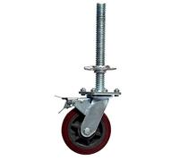 FEWDSCA Roues de Roulette Tournantes D'Échafaudage Mobile, Roue Industrielle Lourde Avec Frein, Roues de Remplacement En Polyuréthane, Écrou de Levage, Capacité 600/800Kg, Avec Tige Filetée, 1 Pièce/6
