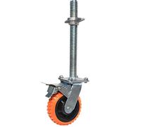 FEWDSCA Roues de Roulette Tournantes D'Échafaudage Mobile, Roue Industrielle Lourde Avec Frein, Roues de Remplacement En Polyuréthane, Écrou de Levage, Capacité 600/800Kg, Avec Tige Filetée, 1 Pièce/6