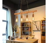 FEWDSCA Table À Manger Lumineuse Pendentive Vintage E27 * 4 Lampe Suspendue Lampe de Plafond En Bois Angle Réglable Lustre Métallique Hauteur Réglable Bar Industriel Rétro Maison de Thé Cuisine Salle