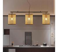 FEWDSCA Vintage Country Rattan Lustre Rustique Bambou Et Rattan Lustre Réglable En Hauteur Convient Pour Salon Chambre Ferme Restaurant Café Maison de Thé Bar Cuisine