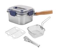 FewNvWa 4 Pièces Friteuse Pot Carré avec Panier à Friture Casserole Ustensile de Cuisson Multifonctionnel En Acier Inoxydable Adapté pour Les Amateurs de Cuis, Bleu