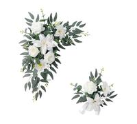FewNvWa Arche de Mariage En 2 Pièces, Fleurs Artificielles, Décoration de Table, Centre de Table, Ornement de Réception, Guirlande En Soie, Adaptée Au, Blanc