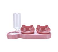 FewNvWa Bols Triples pour Chat, Système d'alimentation Intérieur avec Bouteille d'eau, Rose Rouge