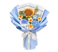 FewNvWa Bouquet de Fleurs Artificielles Au Crochet, Décoration Florale Tricotée En Fil Doux, Idéal Comme Cadeau pour Une Maman, Bleu