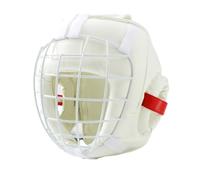 FewNvWa Casque de Boxe Arts Martiaux Enfant Adulte Protection Face Renforcée Structure Composite Cuir PU Adapté Sparring Entraînement, Blanc, M avec Grille en Fer