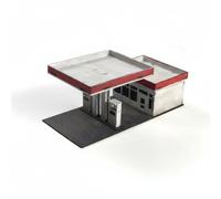 FewNvWa Essence Miniature Maquette Diorama Station Service Modèle Bois Base Plate Toit Auvent Volume Bâtiment Ouvertures Nettes Teinte Adapté aux Collections, Station-Service Moderne