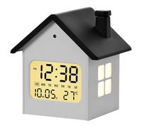 FewNvWa House Shape Alarm Clock Silencieuse avec Écran Digital Multifonction Veilleuse LED Automatique Snooze Illimité Réglage Heure 12/24h Matériau PP Adapté, Noir