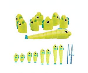 FewNvWa Jeu de Pêche pour Enfants Jouet Éducatif Motricité Fine Coordination Œil-Main Design Extensible Adapté Activités en Famille Classes Amusement Collectif, Vert, Emballé 8F 2R