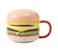 FewNvWa Mug à Café - Mug en Céramique Original en Forme de Hamburger avec Couvercle Confortable. Mug élégant pour Le, Idéal pour Le Lait et Le, Poignée Rouge