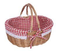 FewNvWa Panier de Pique-Nique en Bois Naturel Tissé à La Main avec Couvercle Double Doublure Amovible et Poignée Pratique Panier à Décoration Pique-Nique, Plaid Rouge