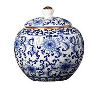 FewNvWa Potiche en Porcelaine Vase à Gingembre Décoratif Bocal Céramique avec Couvercle Motif Fleur pour Arrangement Floral Convient à La Décoration Intérieur, Style b