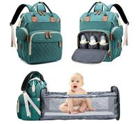 Fexkean Sac à Dos à Langer pour Bébé, Sac à Dos Pour lit bébé, Sac à langer de voyage portable avec lit pliable Grande Capacité Sac à Couches Multifonction Imperméable-(Green)