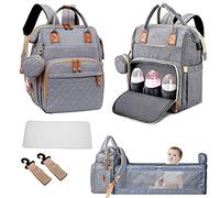 Fexkean Sac à Dos à Langer pour Bébé, Sac à Dos Pour lit bébé, Sac à langer de voyage portable avec lit pliable Grande Capacité Sac à Couches Multifonction Imperméable-(Gris)