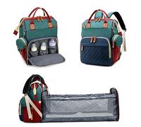 Fexkean Sac à Dos à Langer pour Bébé, Sac à Dos Pour lit bébé, Sac à langer de voyage portable avec lit pliable Grande Capacité Sac à Couches Multifonction Imperméable-(Multicolore)