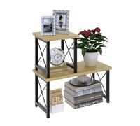 FEXPLENDID Petite Etagere a Poser sur Bureau & Mini Etagere Rangement Plan de Travail Cuisine | 40x40x19cm, en Bois/Métal | Etageres pour Rangement Bureau/Cuisine, Stackable desk Rack (Bois Clair)