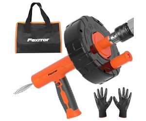 Fexrror Furet Déboucheur Canalisation 33FT/10M avec Alimentation Automatique, Embout pour Perceuse et Sac de Rangement - Déboucheur Manuel ou Électrique pour Salle de Bain, Douche et Cuisine