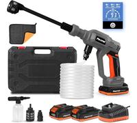 Fexrror Nettoyeur Haute Pression sans Fil, Nettoyeur Haute Pression avec Buse 6 en 1, 2 x 2000mAh Batteries, Pulvérisateur de Mousse, Adapté pour Voiture, Jardin, Terrasse