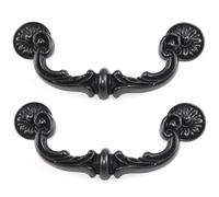 Fexvan Poignées de tiroir de commode, paquet 2 poignées tiroir vintage en alliage zinc robuste, centre 6 pouces floral orné, poignée meuble d'armoire noire