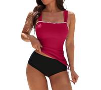 fexxkg Maillot de bain tankini 2 pièces avec contrôle du ventre froncé et cordon de serrage